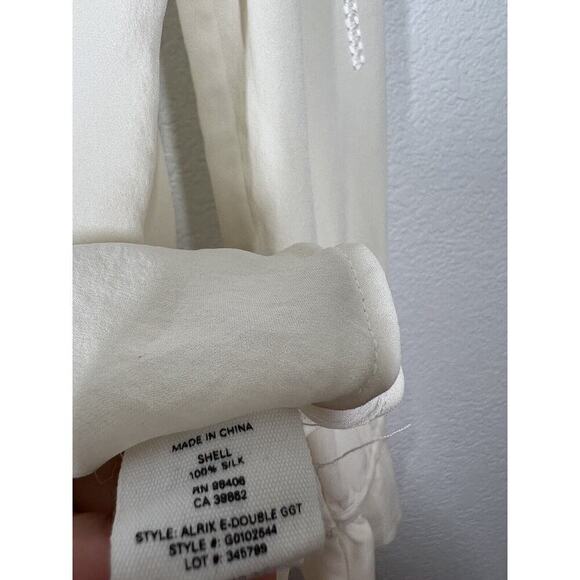 Theory Silk Embroidered Blouse Size P US 0-2 Ivory Silk Tassels - Picture 6 of 7